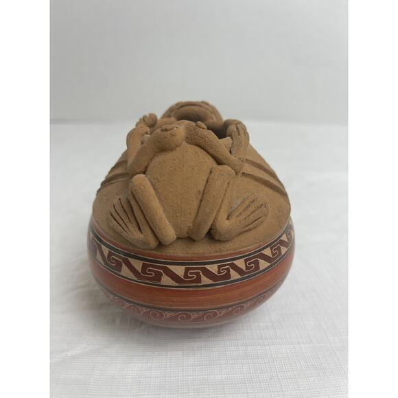 Art Pottery Etched Double Frog Geometric Design Costa Rican Pot Vase Unsigned - Picture 2 of 9